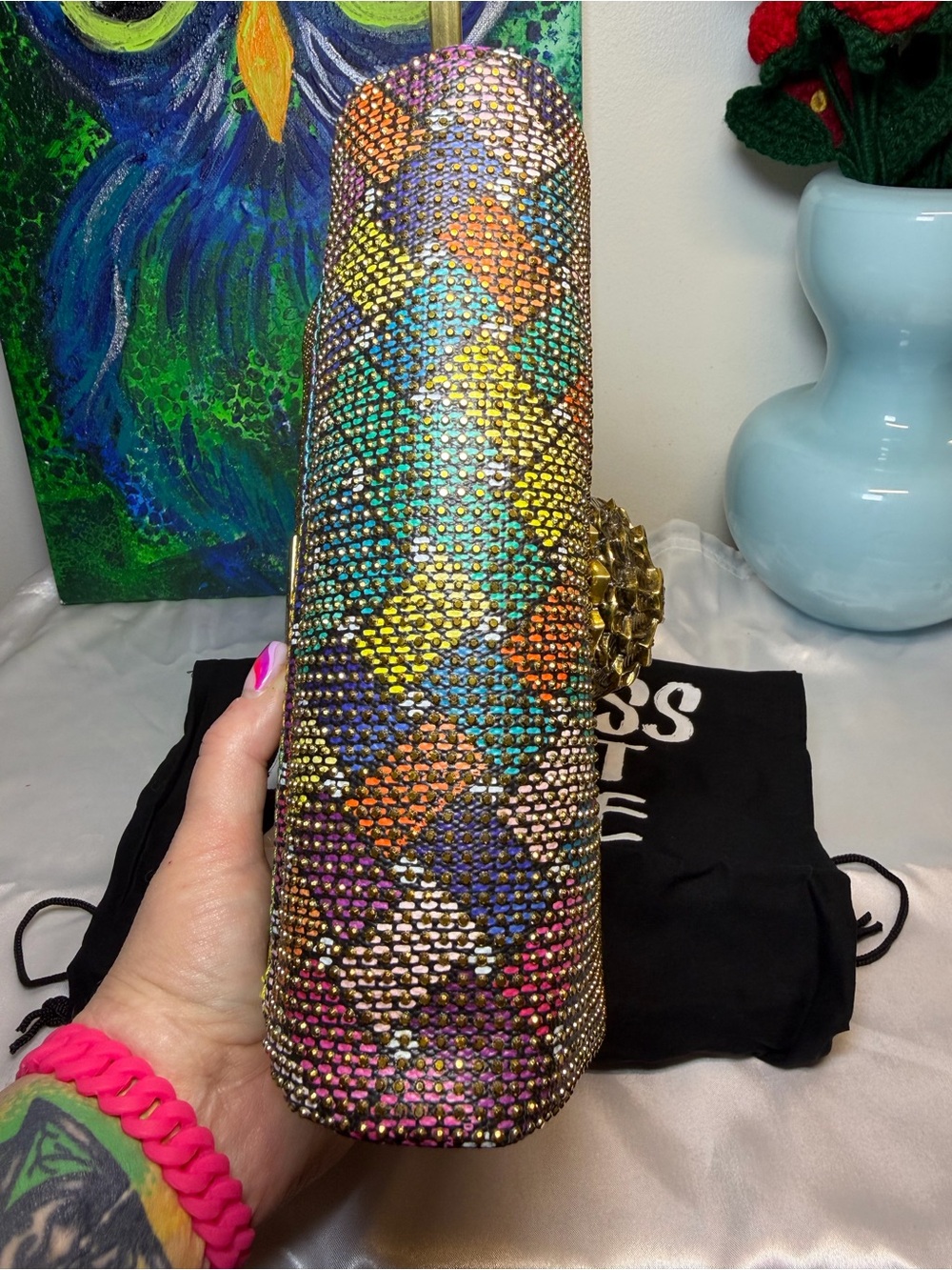 Kurt Geiger Multicolor Crystal Mosaic Clutch Large Eagle NWT - Picture 6 of 8